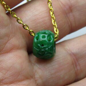 14k Jade Oval Barrel Carved Bead Chain Slide Pendant
